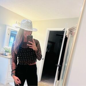 Rhinestone/pearl mesh top